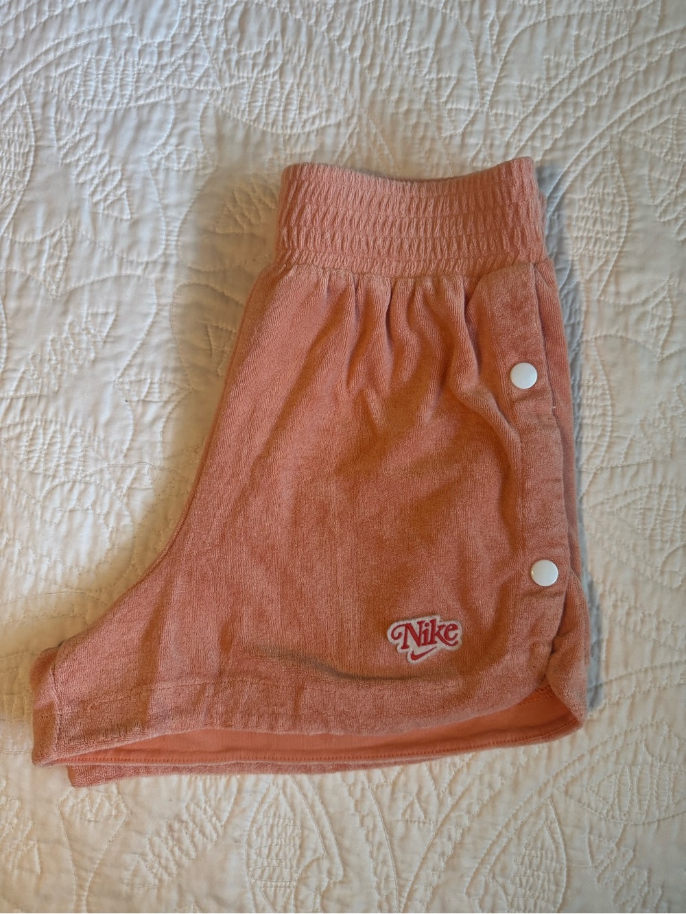 Nike orange terry cloth shorts 
with Snap Buttons